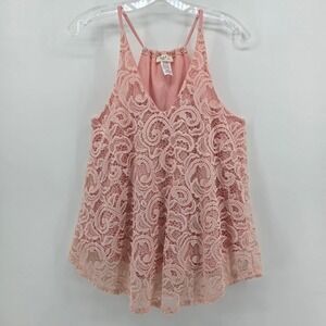 Love J USA Pink Lace V-Neck Spaghetti Strap Tank Top Womens Large